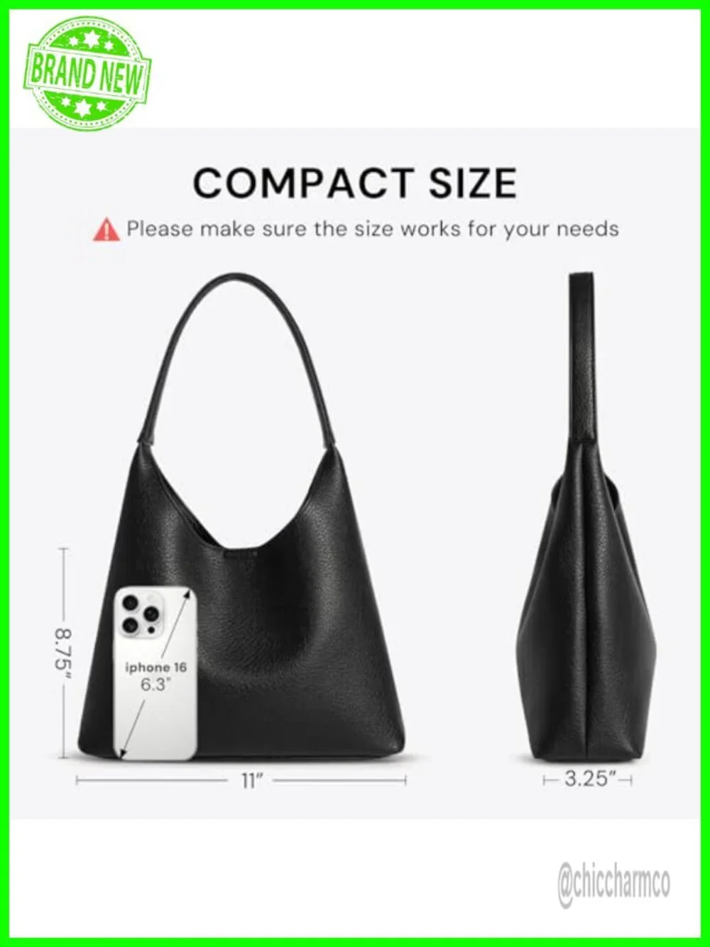 Slouchy Hobo Shoulder Bag Vegan Leather Small Everyday Purse